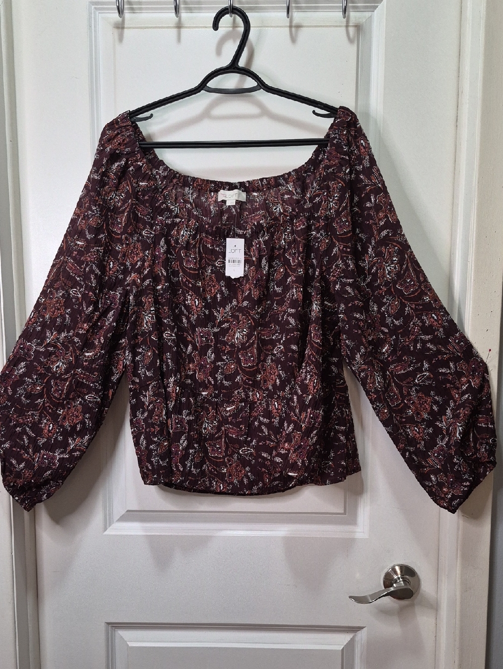 LOFT Burgundy Paisley Boho Blouse